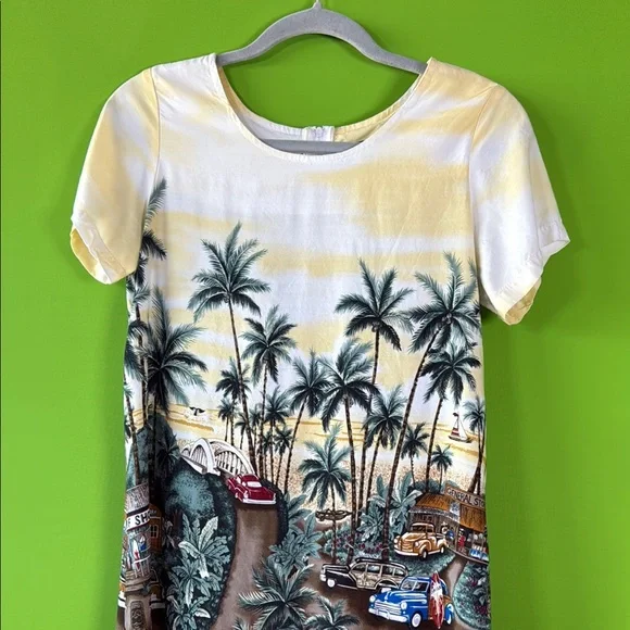 Vintage yellow and Green Puff Sleeve Sheath Midi Dress - Picture 3 of 9